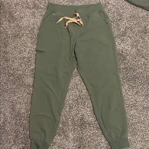 Figs Olive Green Joggers with Tan Drawstring